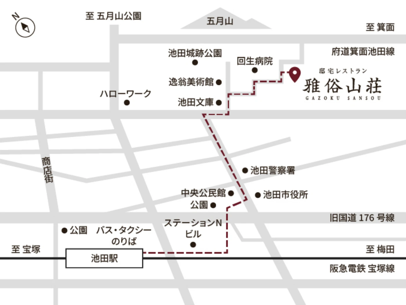 池田駅から雅俗山荘までの道のり